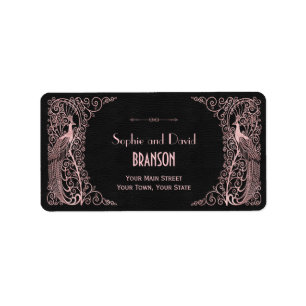 Roos Gold Art Deco Peacocks Black Wedding Etiket