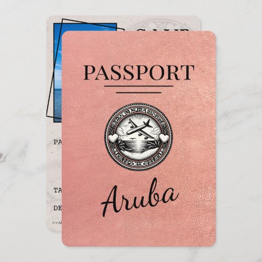 Roos Gold Aruba Passport Bewaar de datum Save The Date (Voorkant / Achterkant)