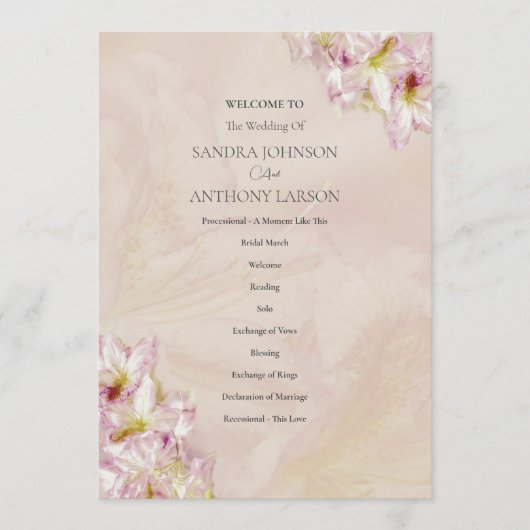 Roos Gold Azalea Wedding Programma (Voorkant)