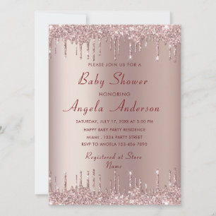 Roos Gold Baby Meisje Douche Invitation met QR Cod