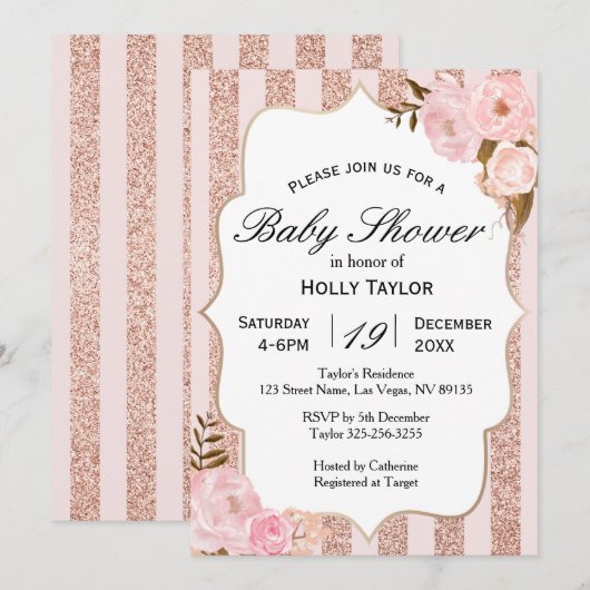 Roos Gold Baby shower Kaart (Voorkant / Achterkant)
