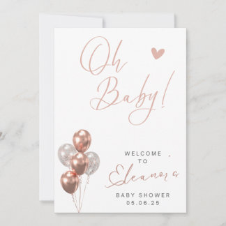 Roos Gold Baby shower welkomstbord uitnodiging