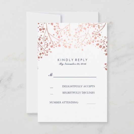 Roos Gold Baby's Breath Bruiloft RSVP Kaarten (Voorkant)