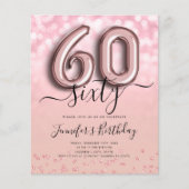Roos Gold ballon Glitter 60th Birthday Invite (Voorkant)