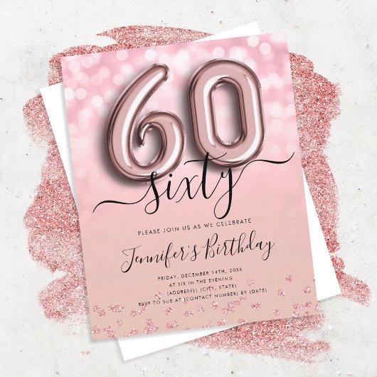 Roos Gold ballon Glitter 60th Birthday Invite