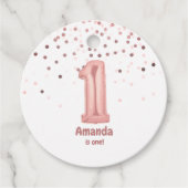 Roos Gold Balloon Confetti 1e verjaardag Bedankjes Labels (Voorkant)