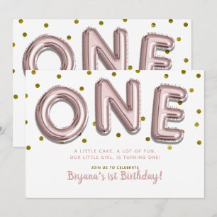 Roos Gold Balloons Confetti 1e verjaardag Kaart