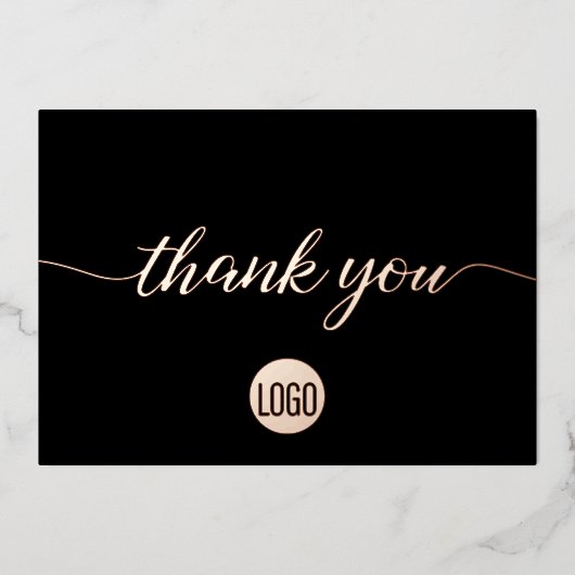 Roos Gold Bedankt, aangepaste logo voor script Folie Uitnodiging (Voorkant)