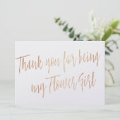 Roos Gold "Bedankt dat je mijn Bloemenmeisje bent" Bedankkaart (Staand voorkant)