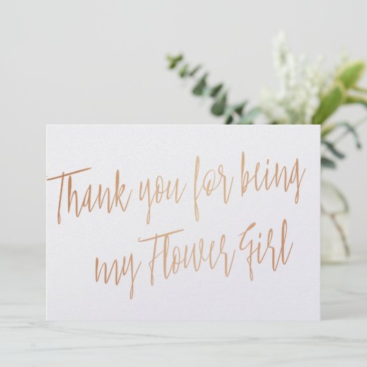Roos Gold "Bedankt dat je mijn Bloemenmeisje bent" Bedankkaart (Staand voorkant)