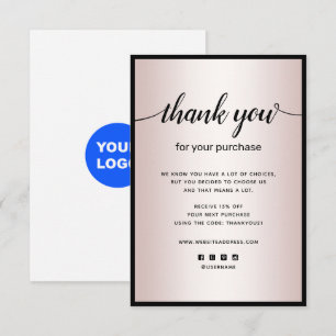 Roos Gold Bedankt voor je aankoopbriefkaart Notitiekaartje
