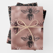 Roos Gold Bee Pattern Inpakpapier Vel (In situ)