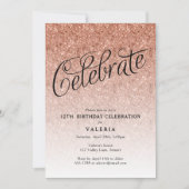 Roos Gold Birthday Celebrate Glitter Uitnodiging (Voorkant)