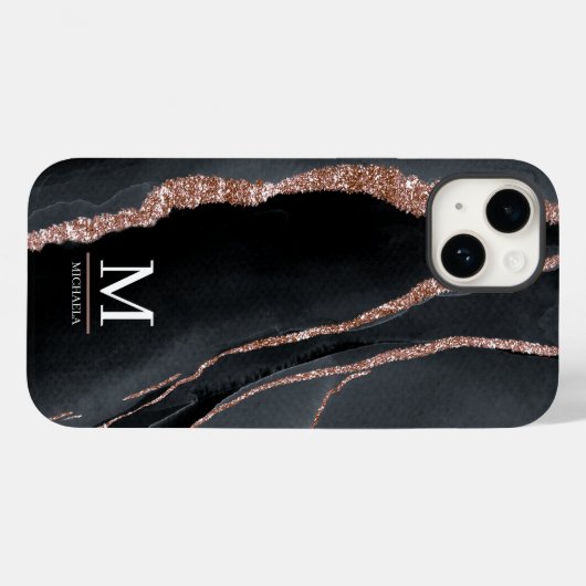 Roos Gold & Black Abstract Elegant Monogrammen Case-Mate iPhone Case (Achterkant (horizontaal))