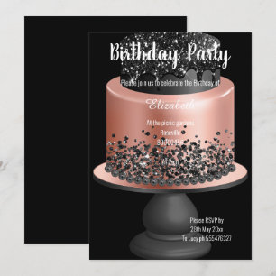 ROOS GOLD BLACK CAKE 2 BIRTHDAY INVITATIE KAART