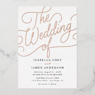 Roos Gold Black Calligraphy Script Wedding Folie Uitnodiging