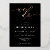 Roos Gold Black Calligraphy Signature Wedding Folie Uitnodiging (Voorkant)