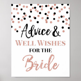 Roos Gold Black Confetti Advice for the Bride Sign Poster
