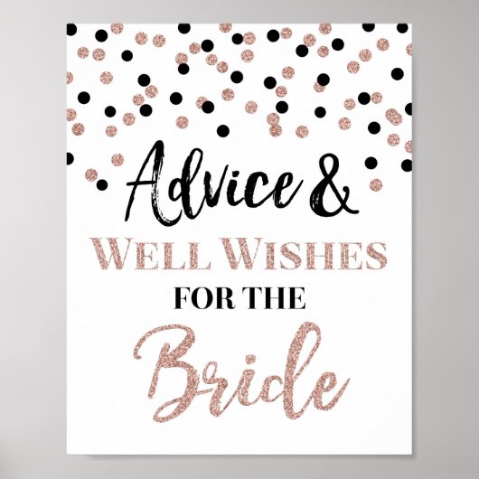 Roos Gold Black Confetti Advice for the Bride Sign Poster (Voorkant)