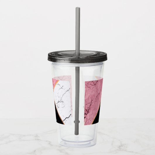 Roos Gold Black en White Marble Pattern Acryl Drinkbeker (Rechts)