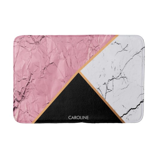 Roos Gold Black en White Marble Pattern Badmat (Voorkant)