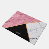 Roos Gold Black en White Marble Pattern Deurmat (Schuin)