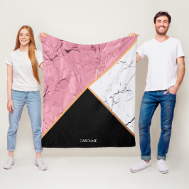 Roos Gold Black en White Marble Pattern Fleece Deken