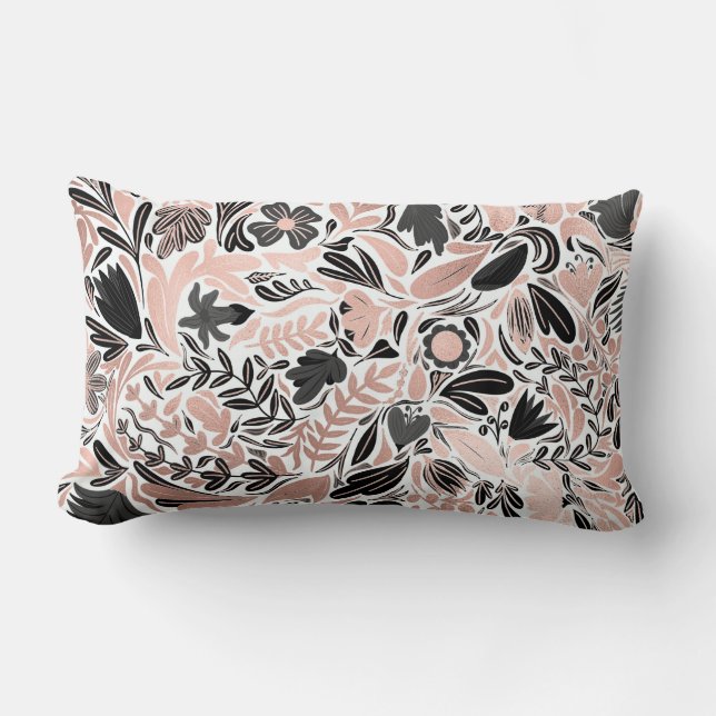 Roos Gold Black Floral Leaf Illustration Pattern Kussen (Voorkant)