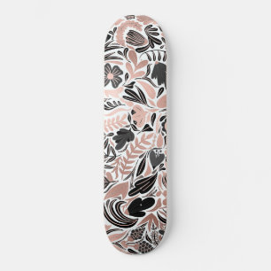 Roos Gold Black Floral Leaf Illustration Pattern Skateboard