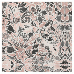 Roos Gold Black Floral Leaf Illustration Pattern Stof