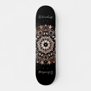 Roos Gold Black Floral Mandala Monogram Skateboard