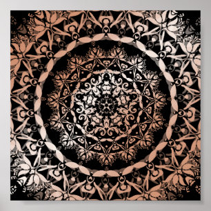 Roos Gold Black Floral Mandala Poster