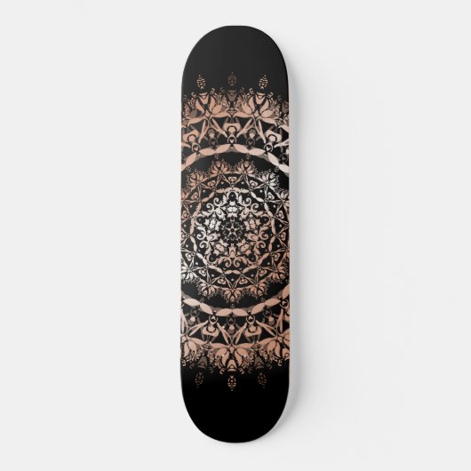 Roos Gold Black Floral Mandala Skateboard (Voorkant)