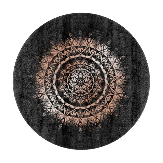 Roos Gold Black Floral Mandala Snijplank (Voorkant)