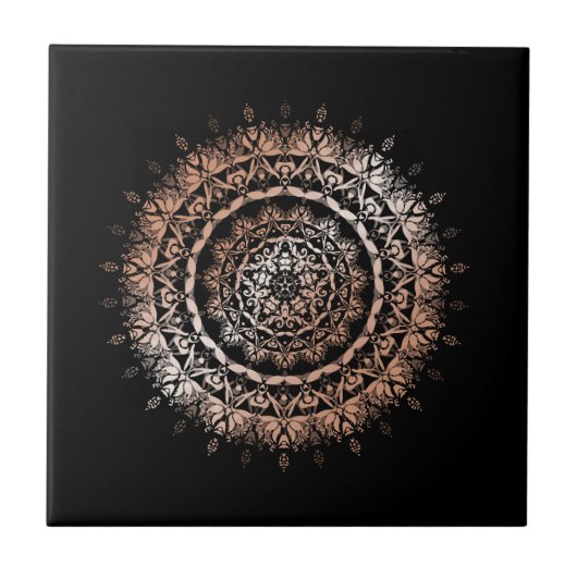 Roos Gold Black Floral Mandala Tegeltje (Voorkant)