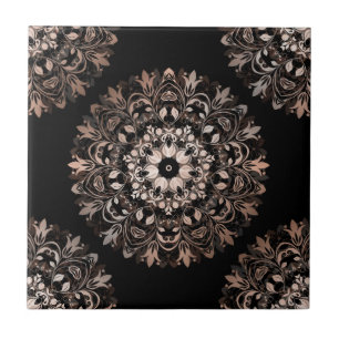 Roos Gold Black Floral Mandala Tegeltje