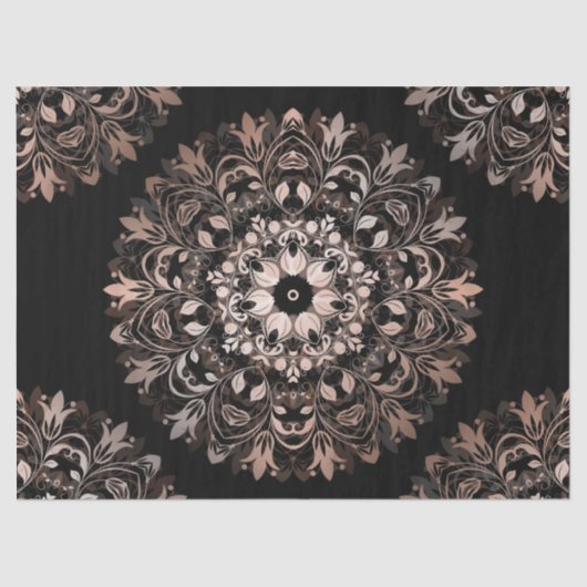 Roos Gold Black Floral Mandala Tissuepapier (Voorkant)