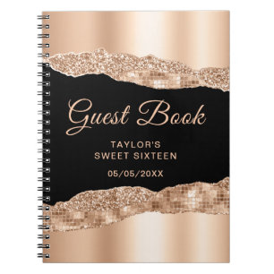 Roos Gold Black Glam Tear Sweet Sixteen Guest Book Notitieboek