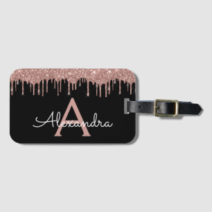 Roos Gold Black Glitter Sparkle Monogram Bagagelabel