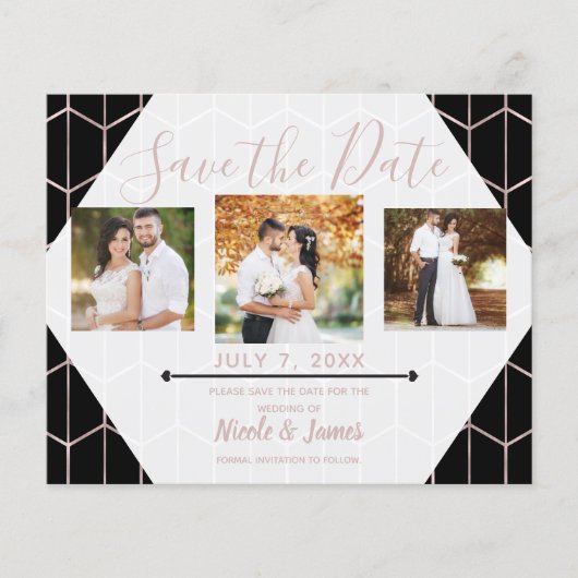 Roos Gold Black Hexagon Geometric Save the Date (Voorkant)