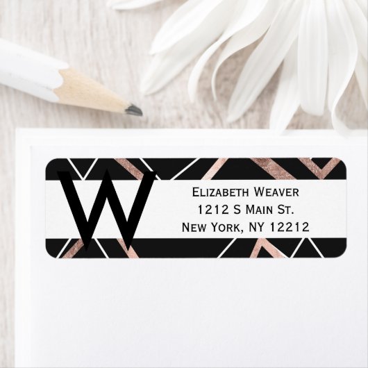 Roos Gold Black Lineaar Triangle Abstract Patroon Etiket (Insitu)