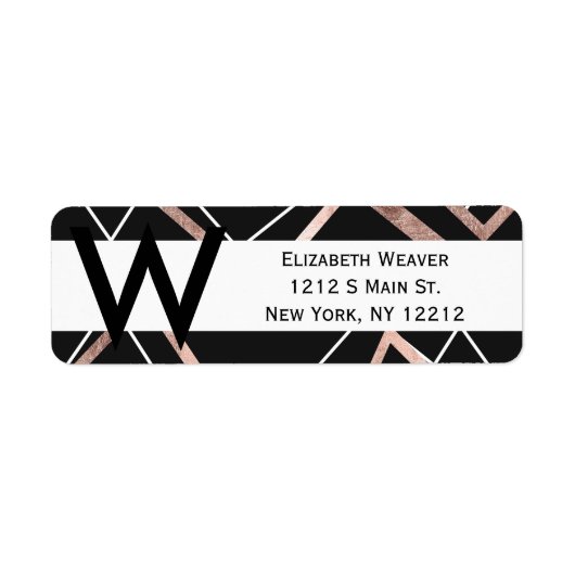 Roos Gold Black Lineaar Triangle Abstract Patroon Etiket (Voorkant)