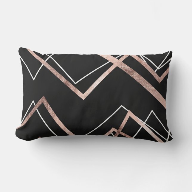 Roos Gold Black Lineaar Triangle Abstract Patroon Kussen (Voorkant)