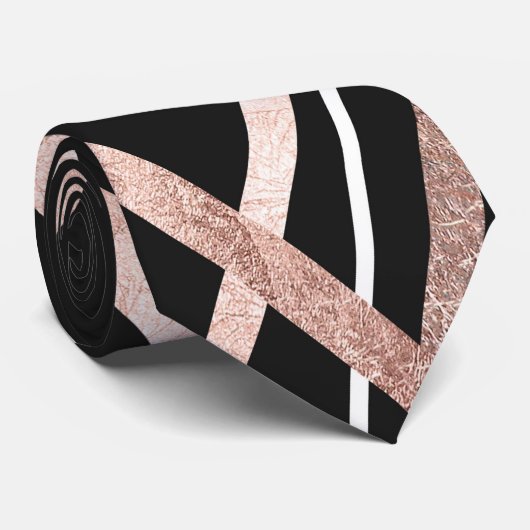 Roos Gold Black Lineaar Triangle Abstract Patroon Stropdas (Opgerold)