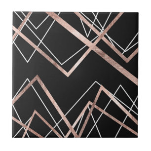 Roos Gold Black Lineaar Triangle Abstract Patroon Tegeltje