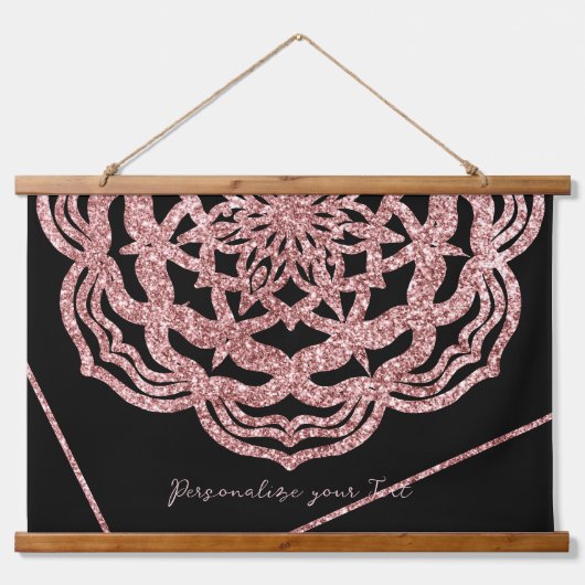 Roos Gold Black Mandala Trippy Psychedelic Hippie Hangend Wandkleed (Voorkant)