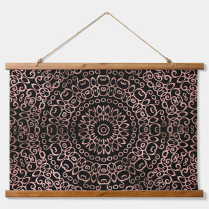Roos Gold Black Mandala Trippy Psychedelic Hippie Hangend Wandkleed