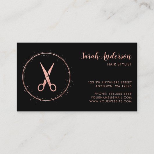 Roos Gold Black met moderne haarstijlschaar Visitekaartje (Voorkant)