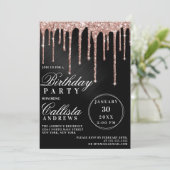 Roos Gold Black Metallic Glitter Drips Verjaardag Kaart (Staand voorkant)