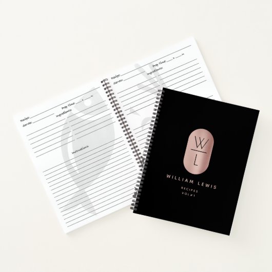 Roos Gold Black Monogram Modern Minimalist Recipe Notitieboek (Binnen)